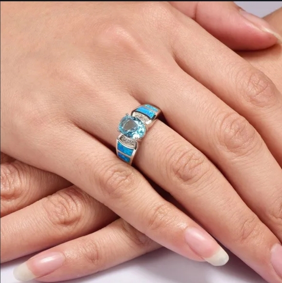 New Blue Fire Opal Aquamarine Gemstone 925 S.S Ring - Picture 2 of 3